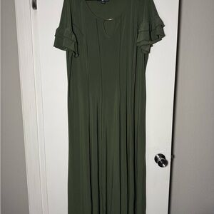Ashley Stewart Olive Green Ruffle-Sleeve Maxi Dress